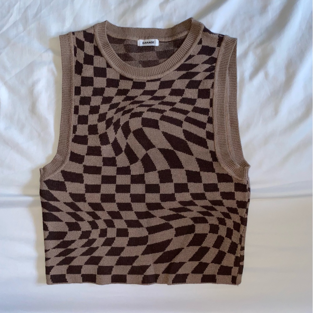 Garage Brown and Tan Optical Illusion Crop Top